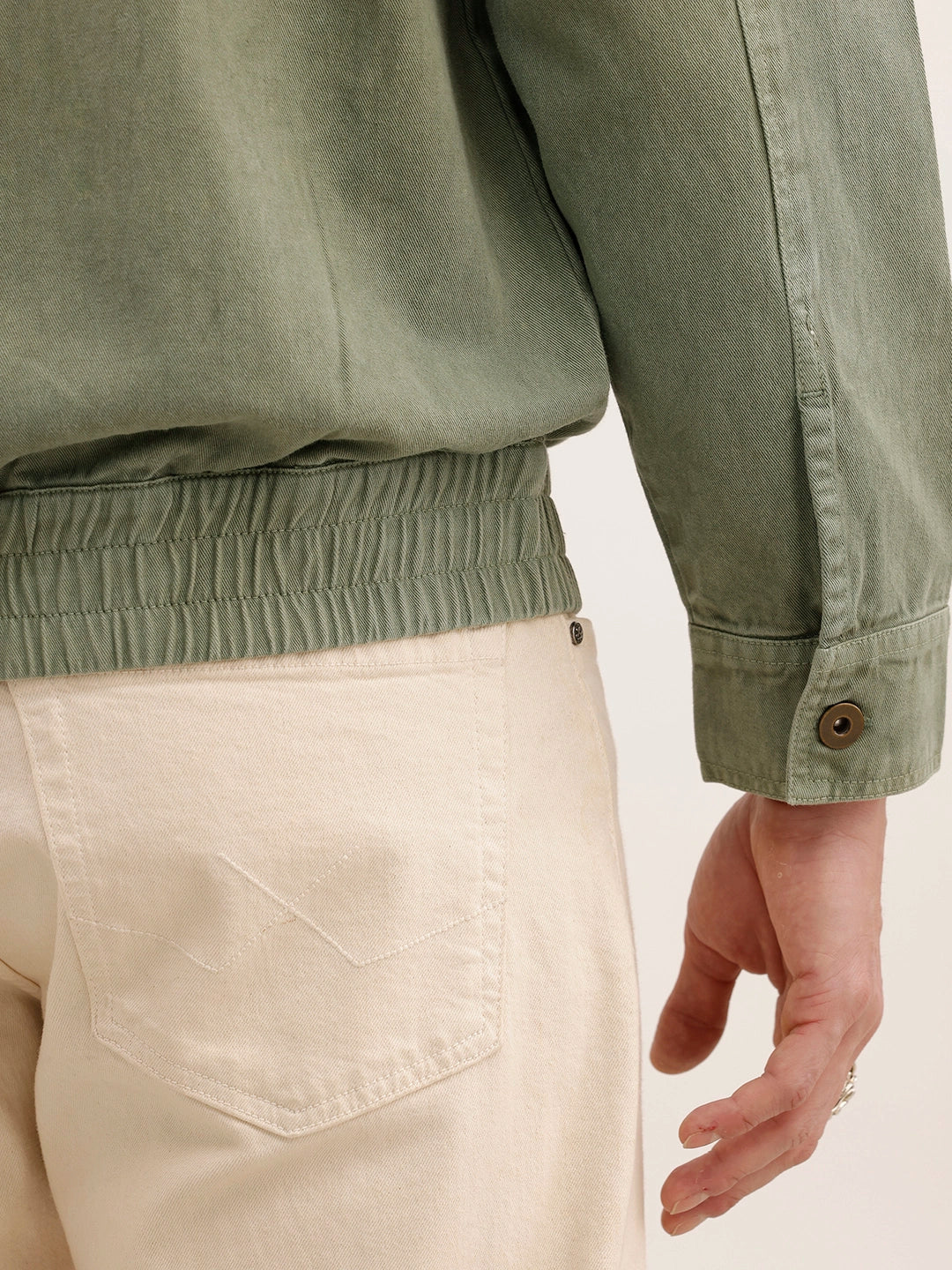Oversized Zipper Denim Jacket | Olive