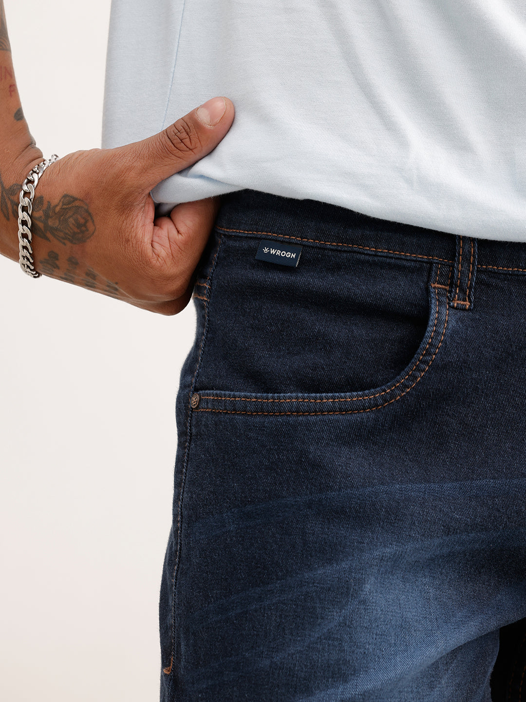 Straight Fit Faded Denim Jeans | Blue