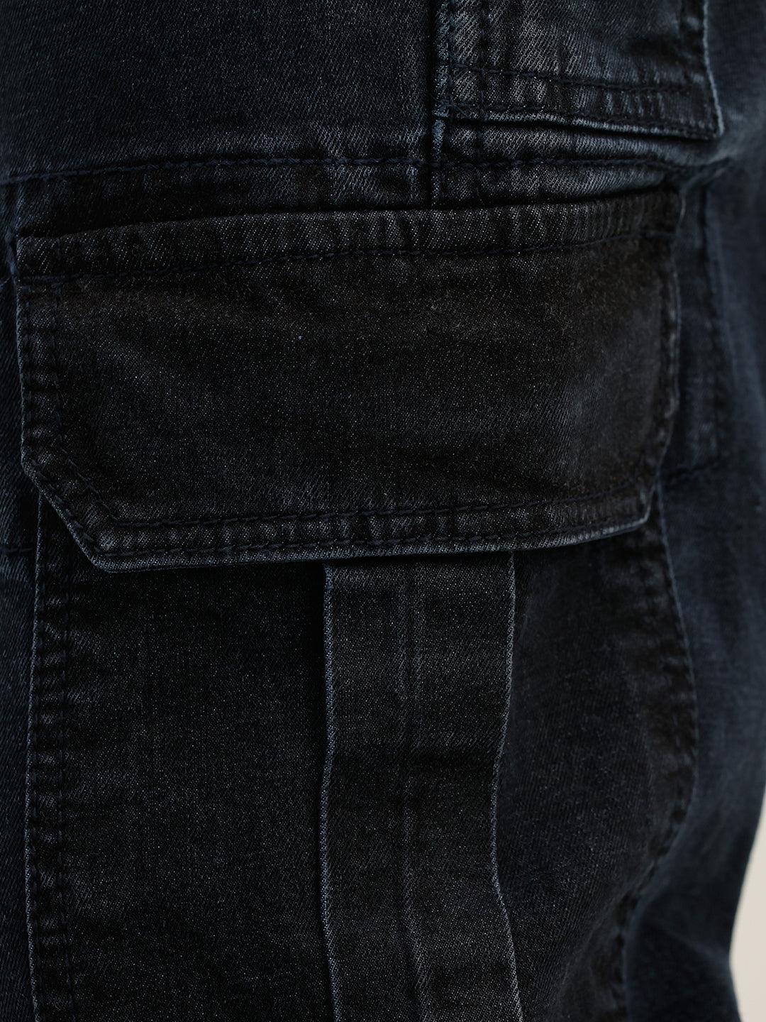Washed Slim Fit Denim Cargo | Blue