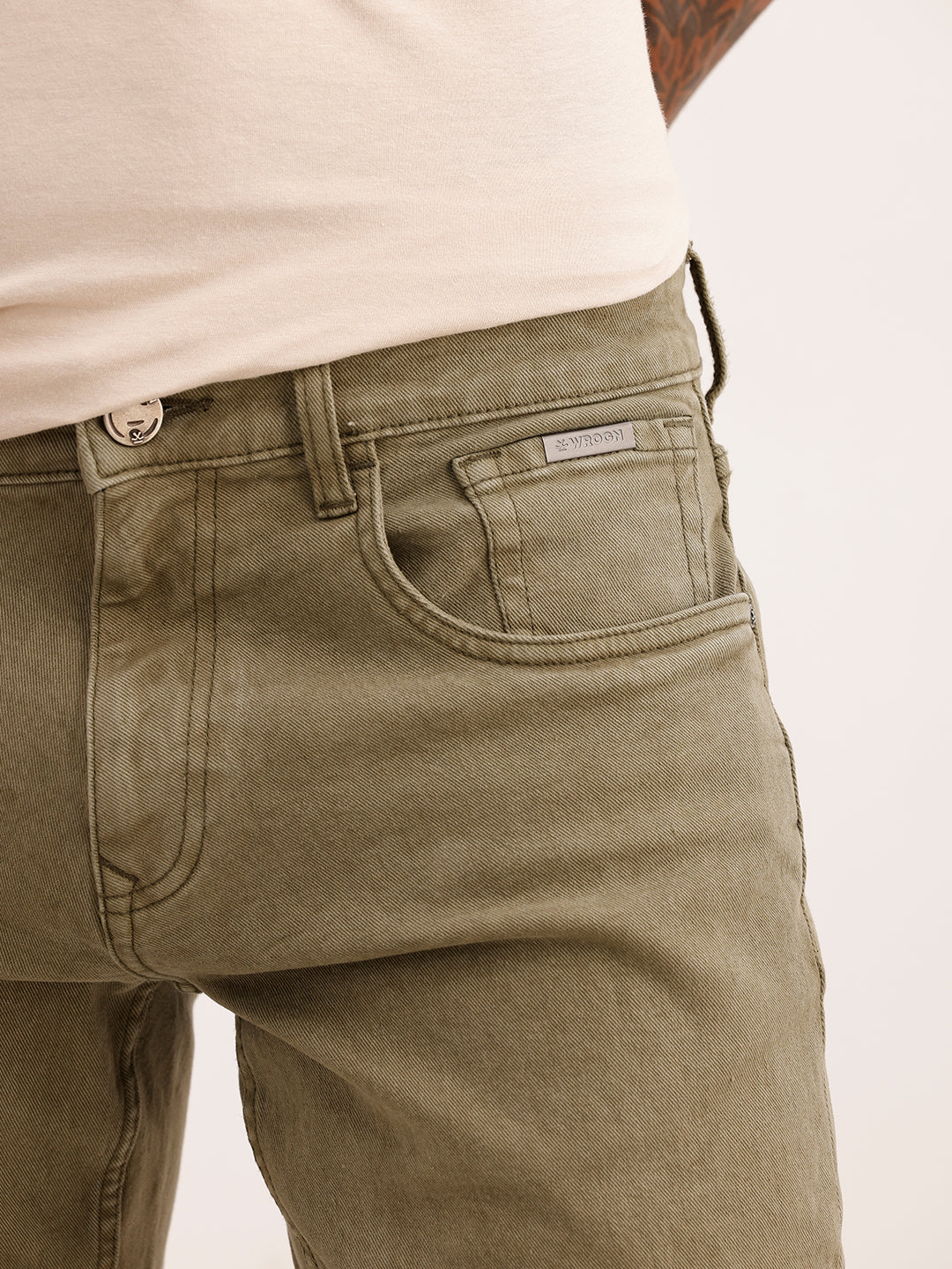 Solid Slim Fit Denim Jeans | Olive