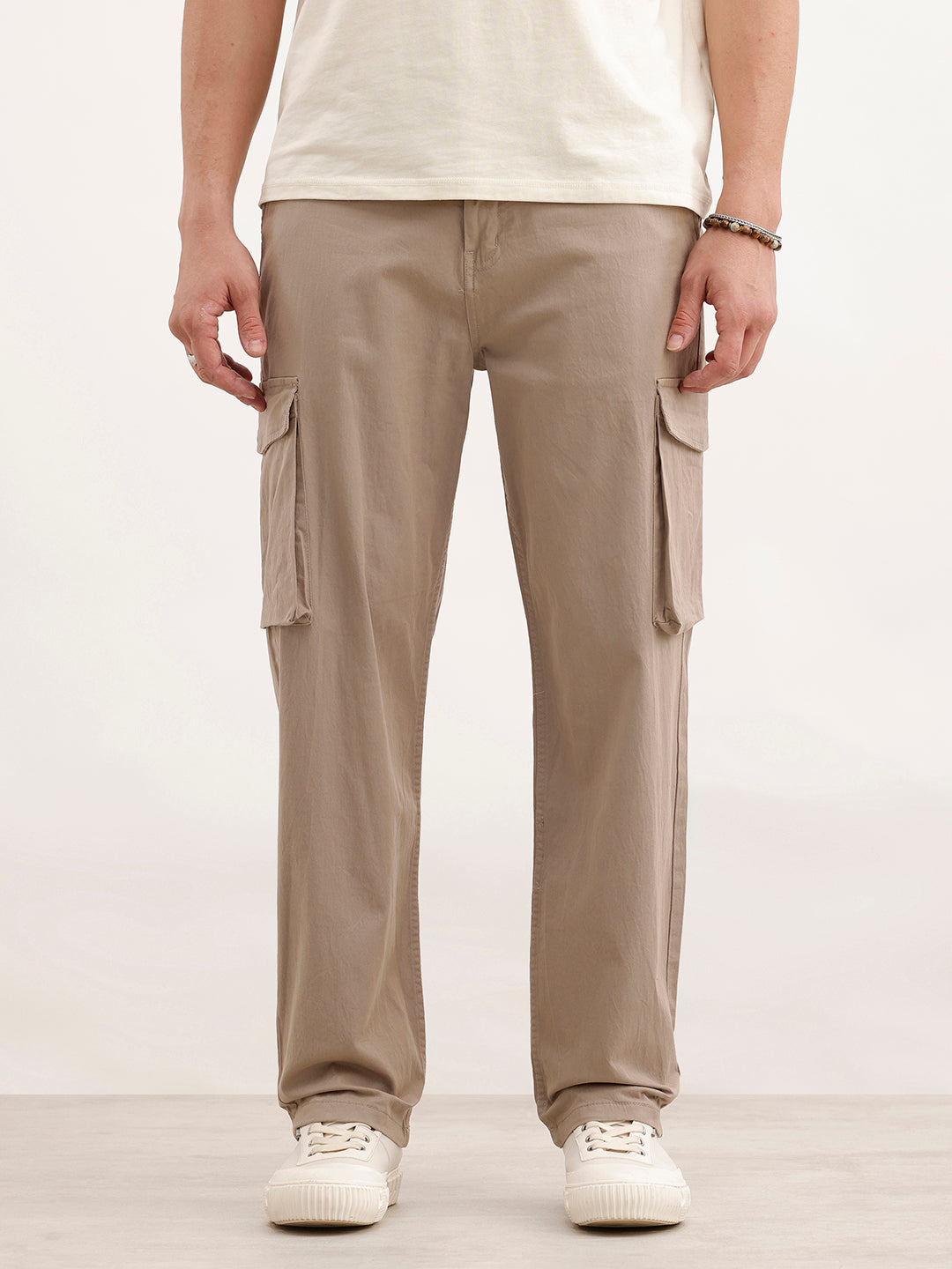 Loose Fit Cotton Blend Trouser  | Beige