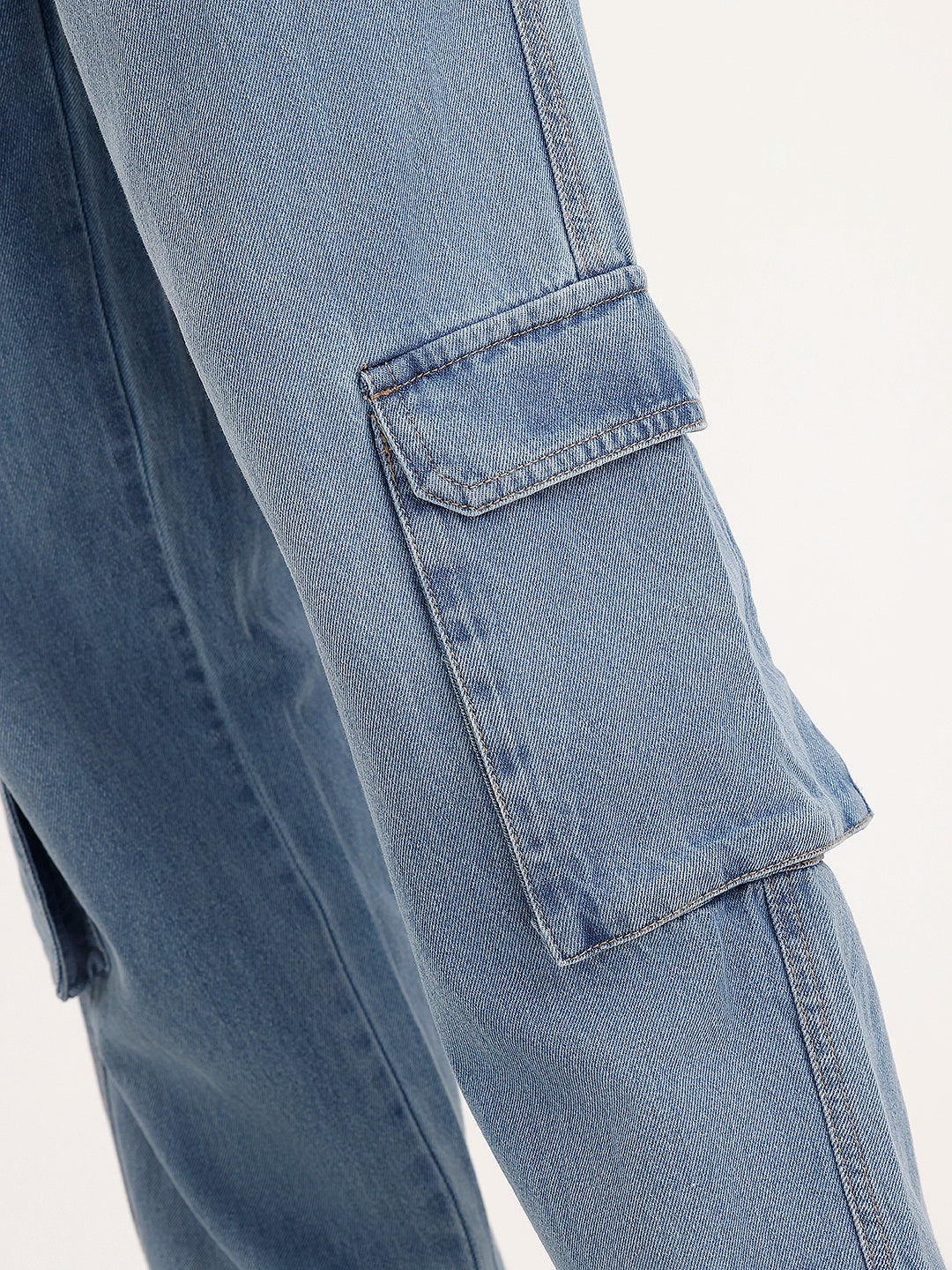 Loose Fit Cargo Denim Jeans | Light Blue