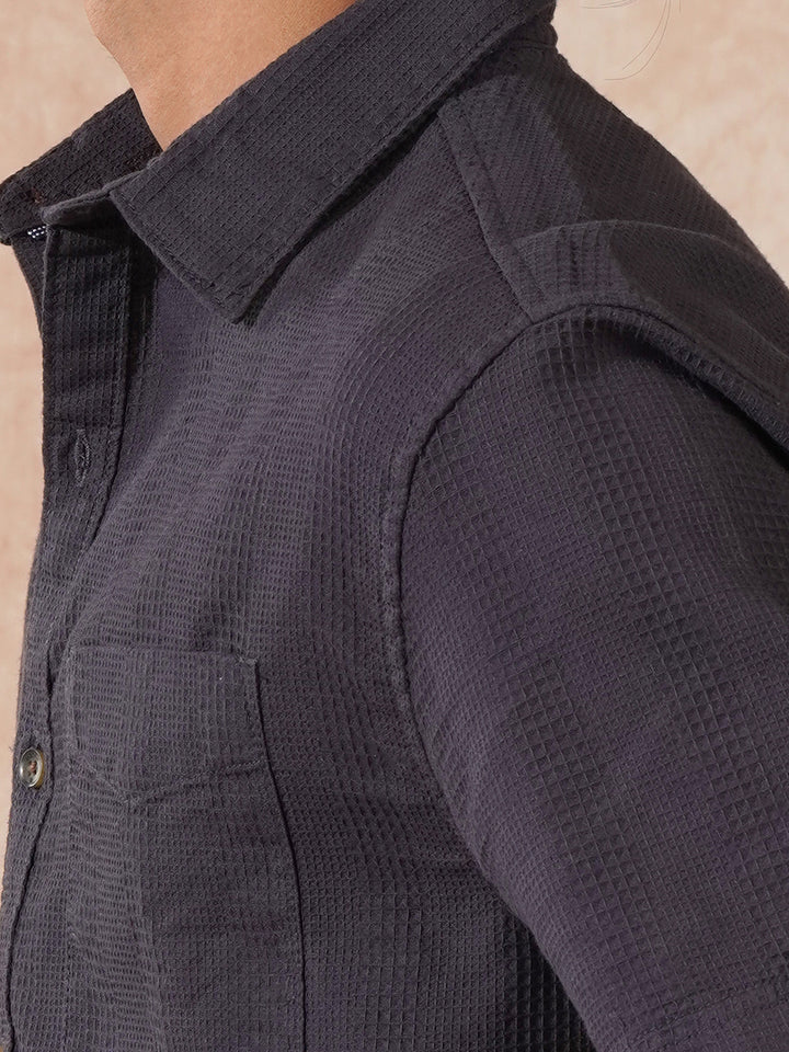 Waffle Textured Comfort Fit Shirt | Dark Grey