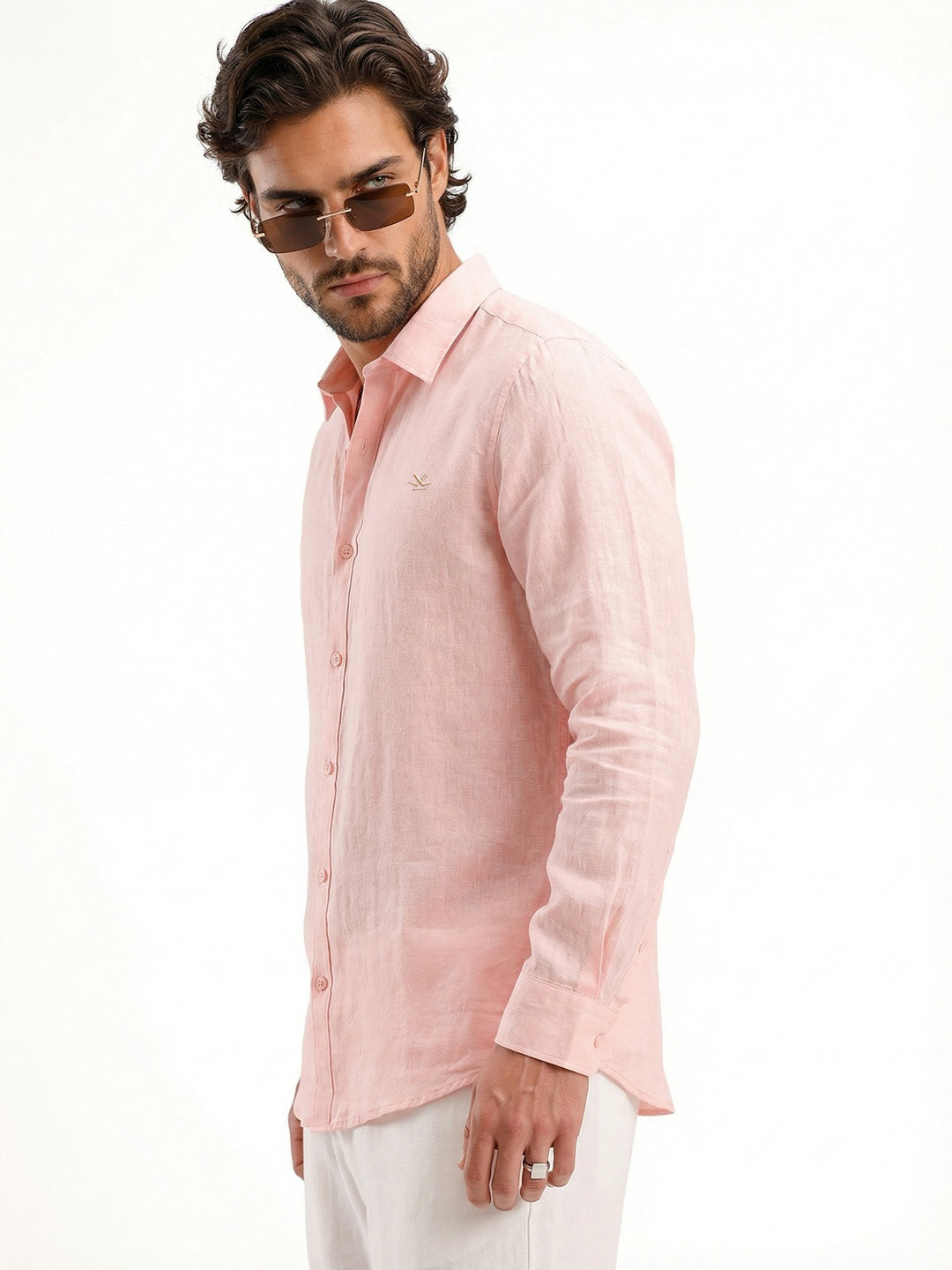 Solid 100% Linen Slim Fit Shirt | Pink