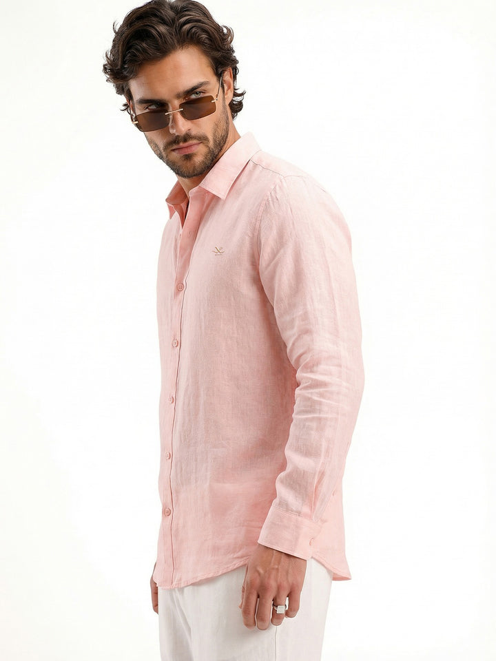 Solid 100% Linen Slim Fit Shirt | Pink