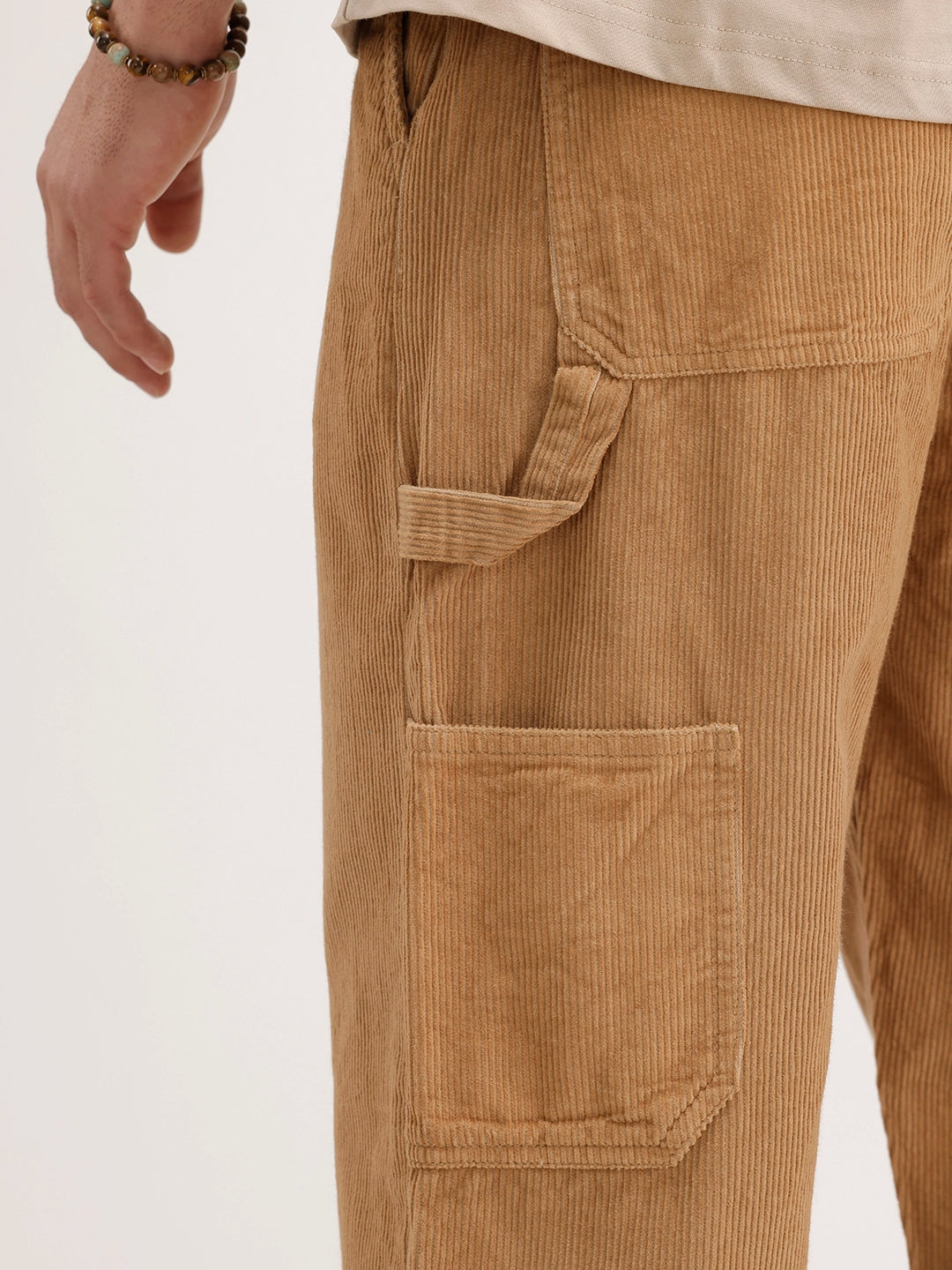 Loose Fit Corduroy Cargo Trouser | Khaki