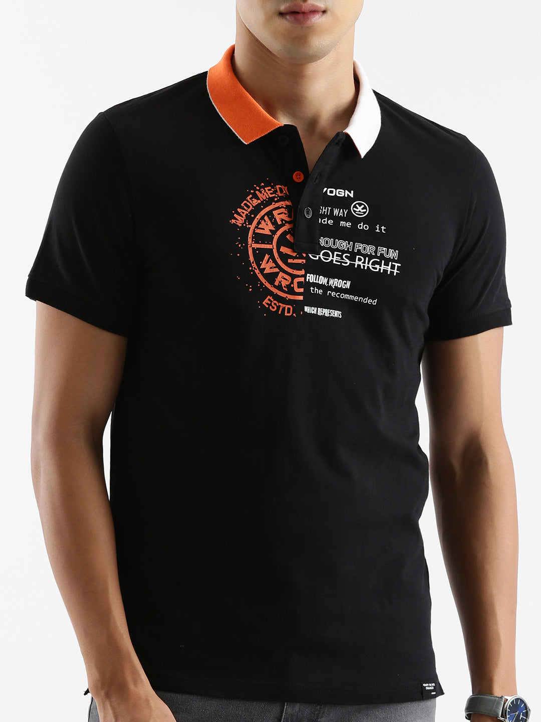 Wrogn Split Graphic Polo T-shirt