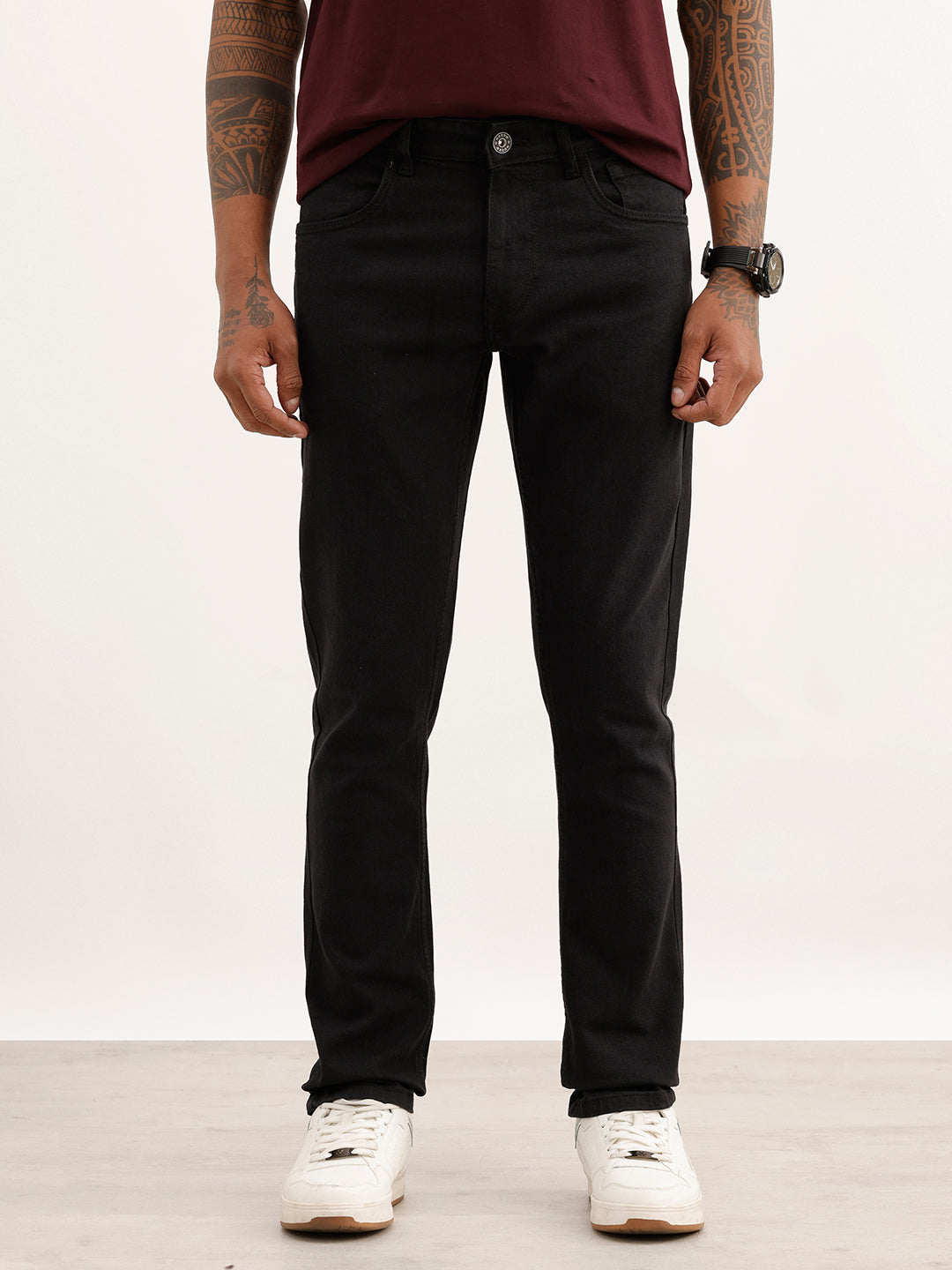 Solid Slim Fit Denim Jeans | Black