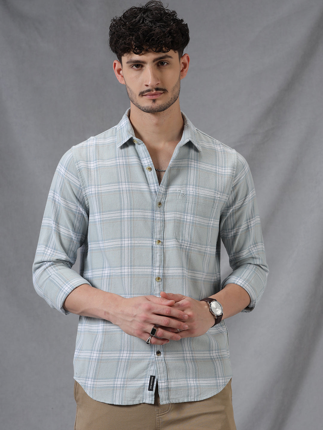Checked in Azure Blue Slim Fit Shirt