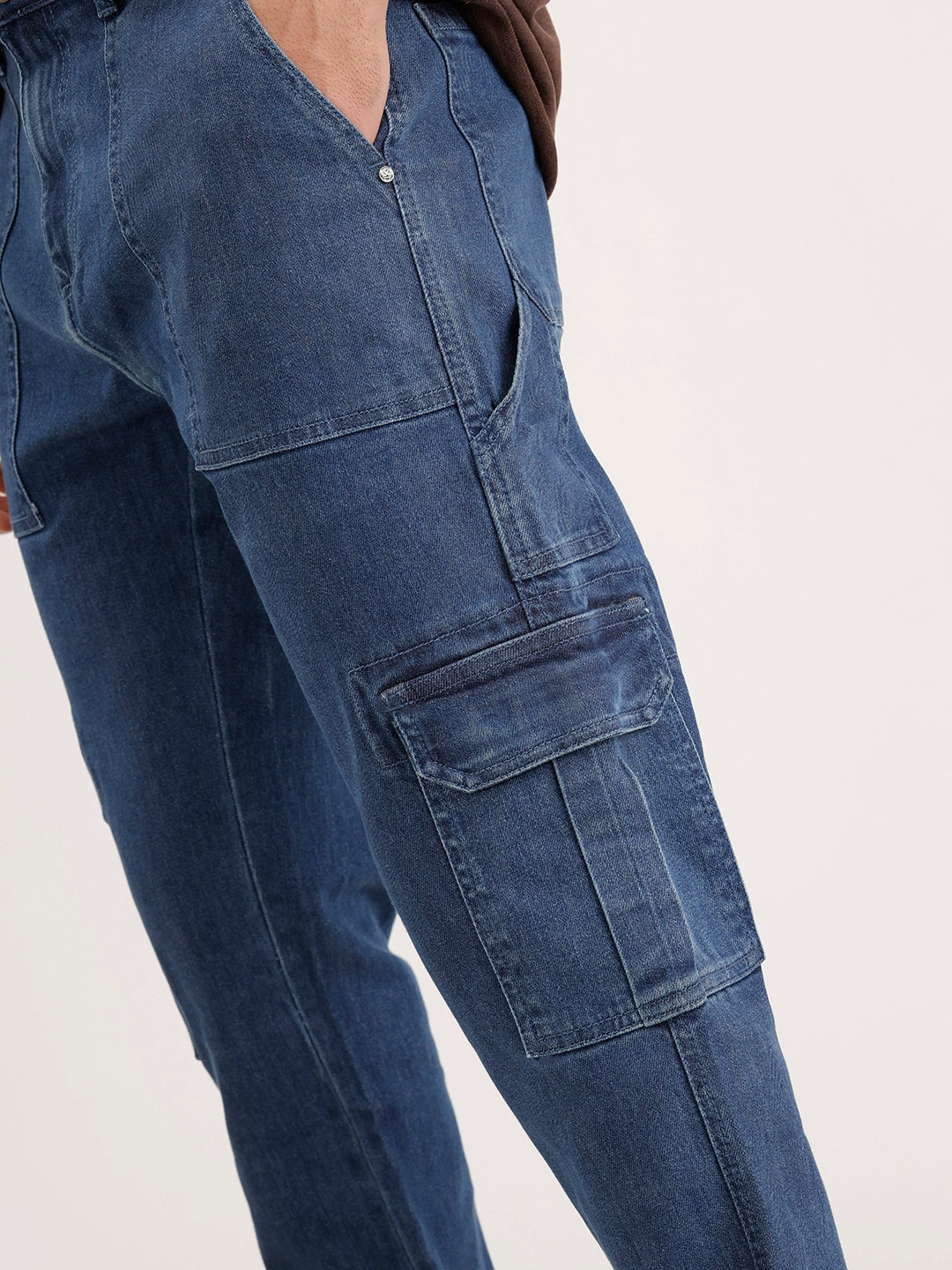 Relaxed Fit Cargo Denim Jeans | Blue