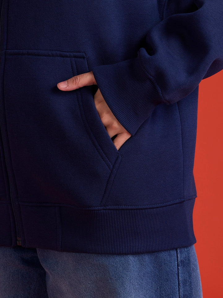 men's casual front zip up hooded sweatshirt | Blue