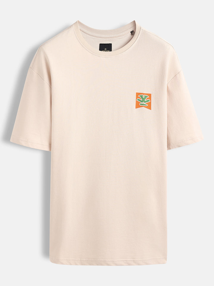 Oversized Black Cotton T-shirt with Graphic Accent | Beige