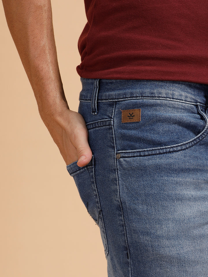 Casual Heavy Fade Slim Fit Jeans | Light Blue