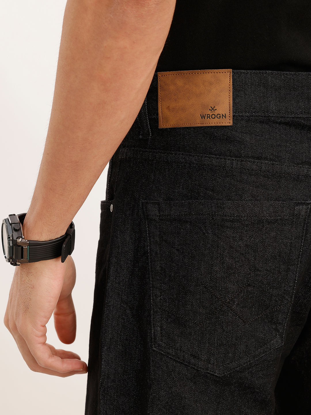 Solid Relaxed Mid Rise Denim Jeans | Black | WQJN2479M
