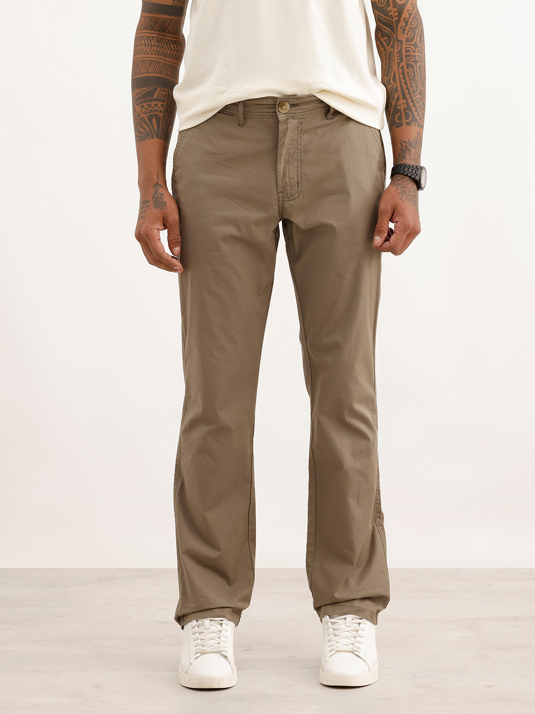 Solid Straight Fit Trouser | Olive