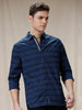 Navy Blue Striped Cotton Shirt