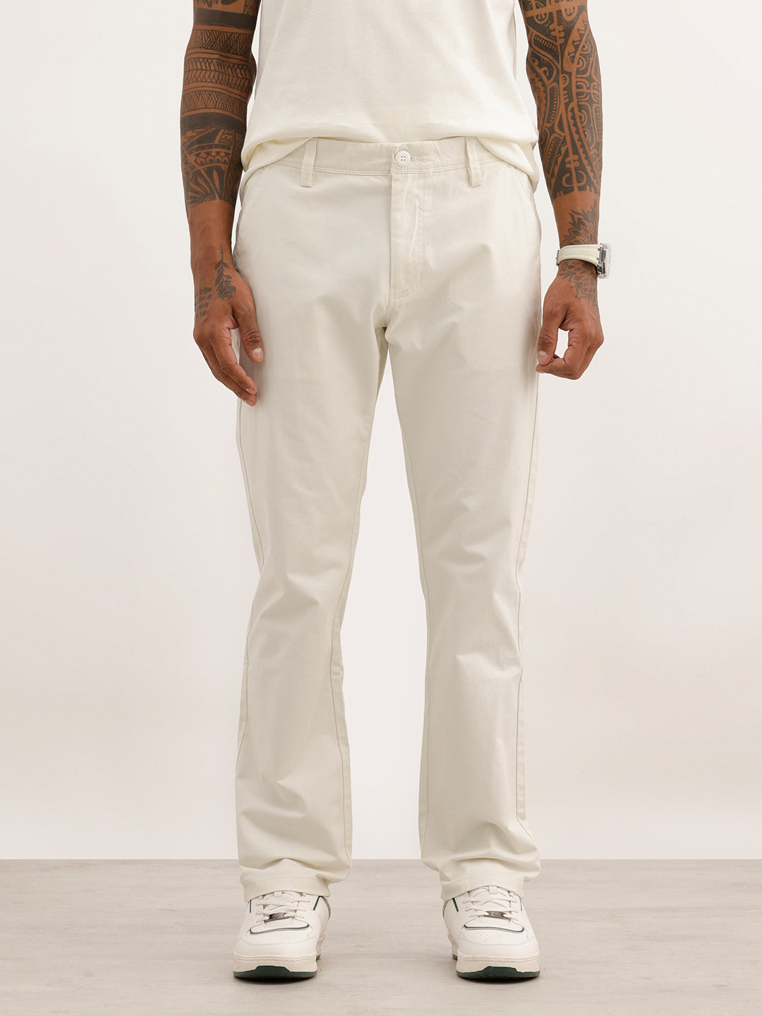 Classic Solid Straight Fit Trouser | White