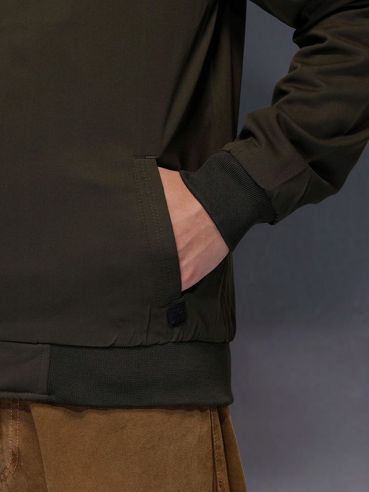 Minimal Olive Zip-Up Bomber Jacket | Olive