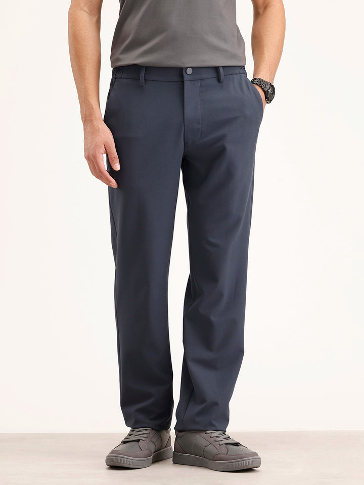 Solid Straight Fit Trouser | Blue
