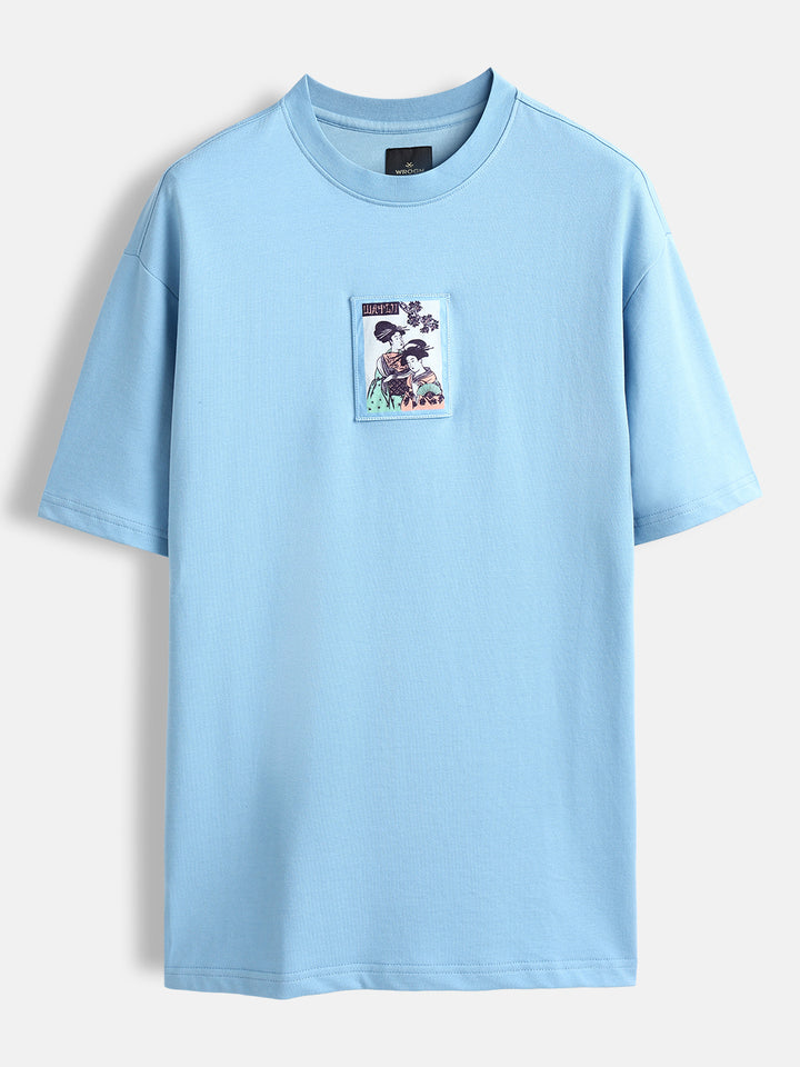 Oversized Tee Tee with Front Patch Appliqué | Blue