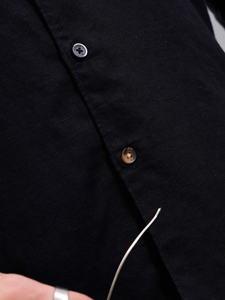 Solid Linen Blend Shirt | Black