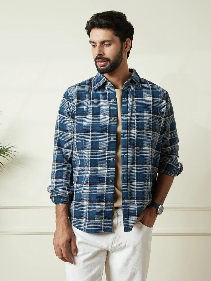 Checked Dobby Pattern Shirt | Blue