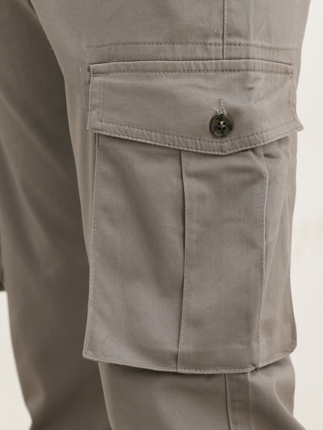 Solid Straight Fit Cargo Trouser | Grey