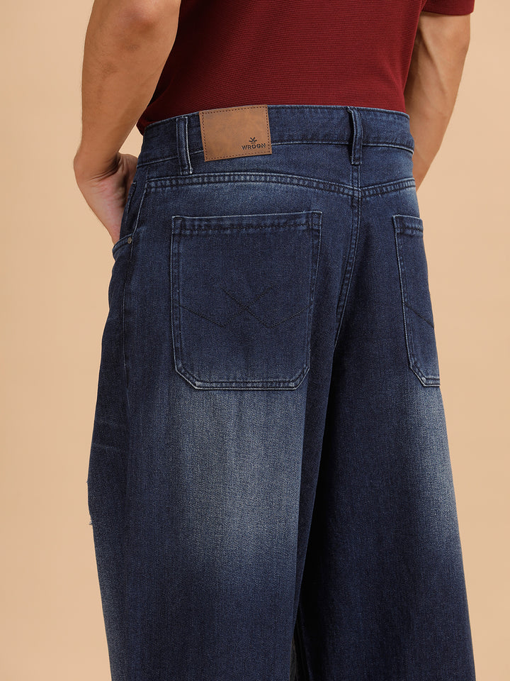Casual Heavy Fade Baggy Fit Jeans | Dark Blue