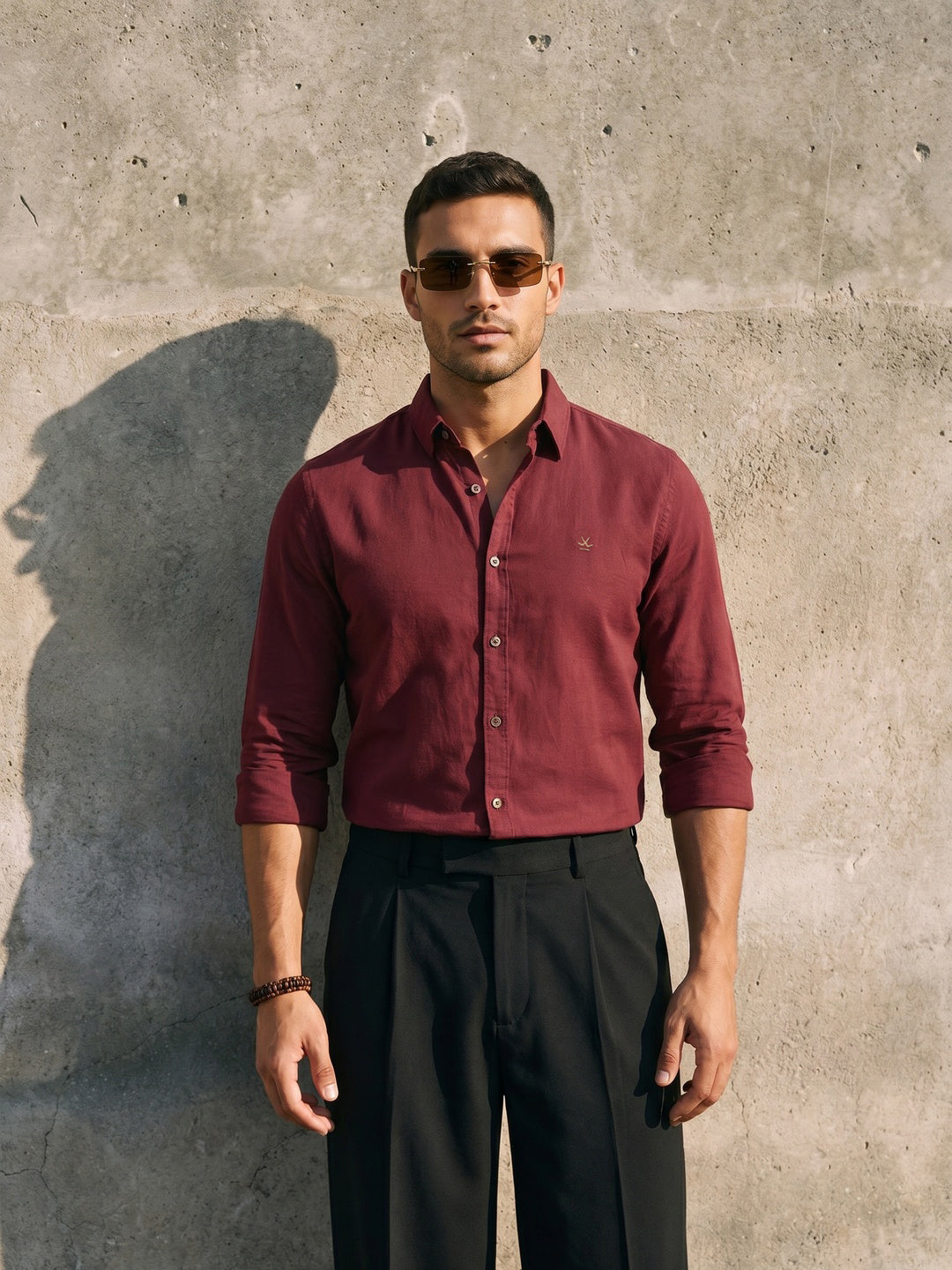 Solid Linen Blend Shirt | Wine