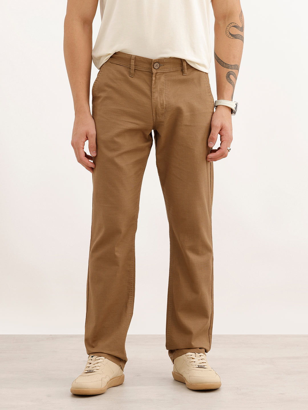 Solid Straight Fit Trouser | Khaki