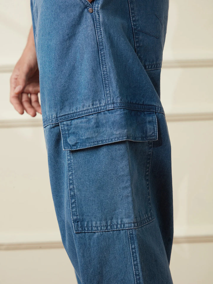 Casual Anti Fit Denim Cargo | Blue