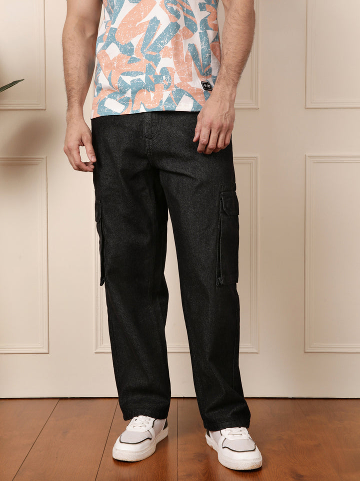 Loose Fit Utility Denim Cargo | Black