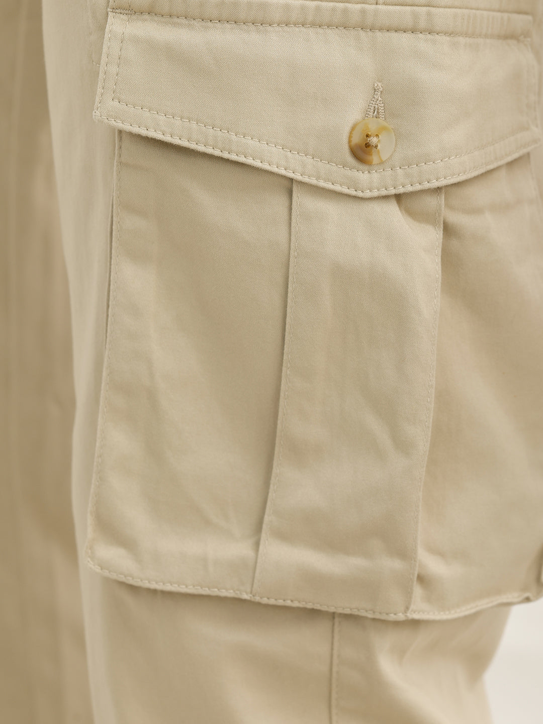 Solid Straight Fit Cargo Trouser | Beige