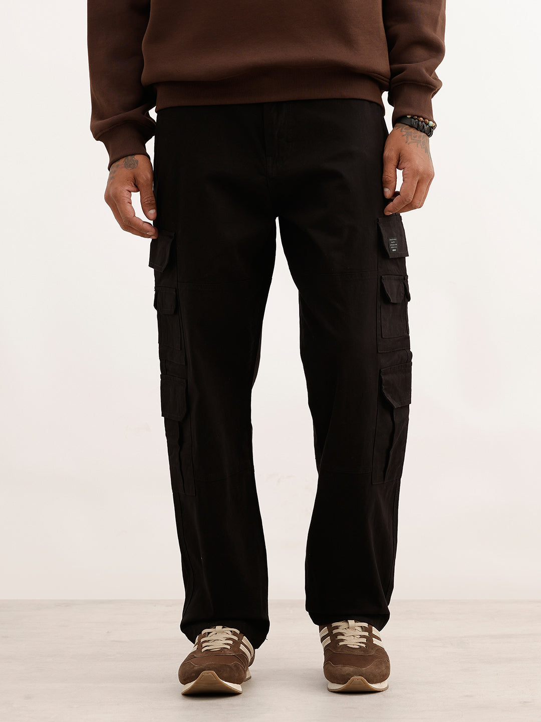 Solid Loose Fit Cargo Trouser | Black