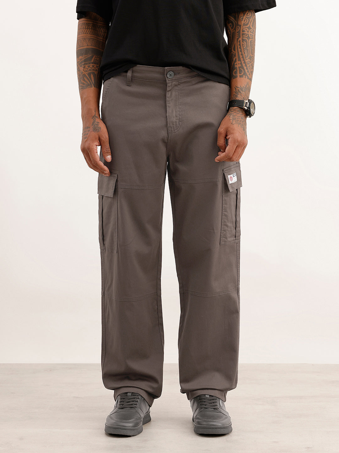 Solid Loose Fit Cargo Trouser | Charcoal