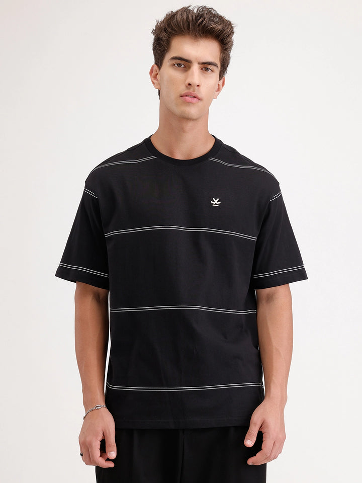 Oversized Printed Striped T-Shirt | Black