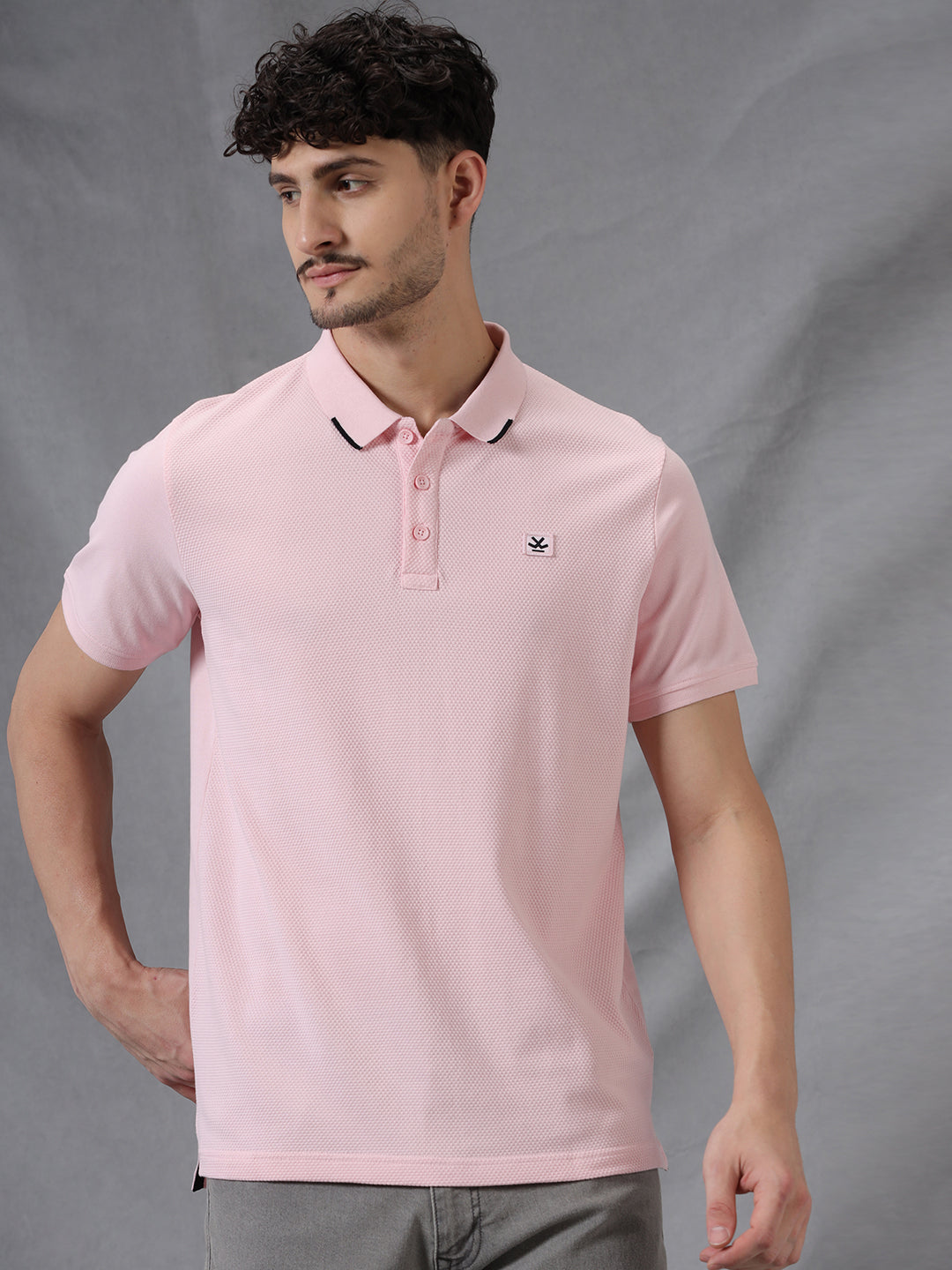 Solid Texture Pink Polo T-Shirt