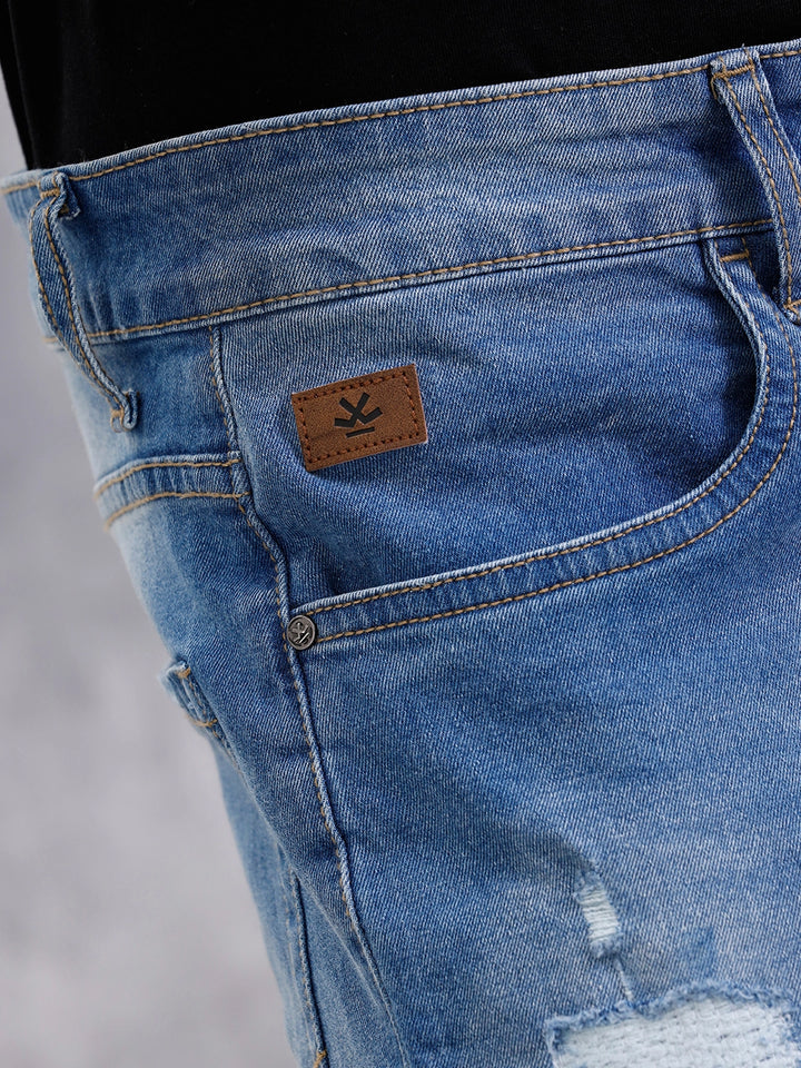 Heavy Distress Slim Tapered Jeans | Blue