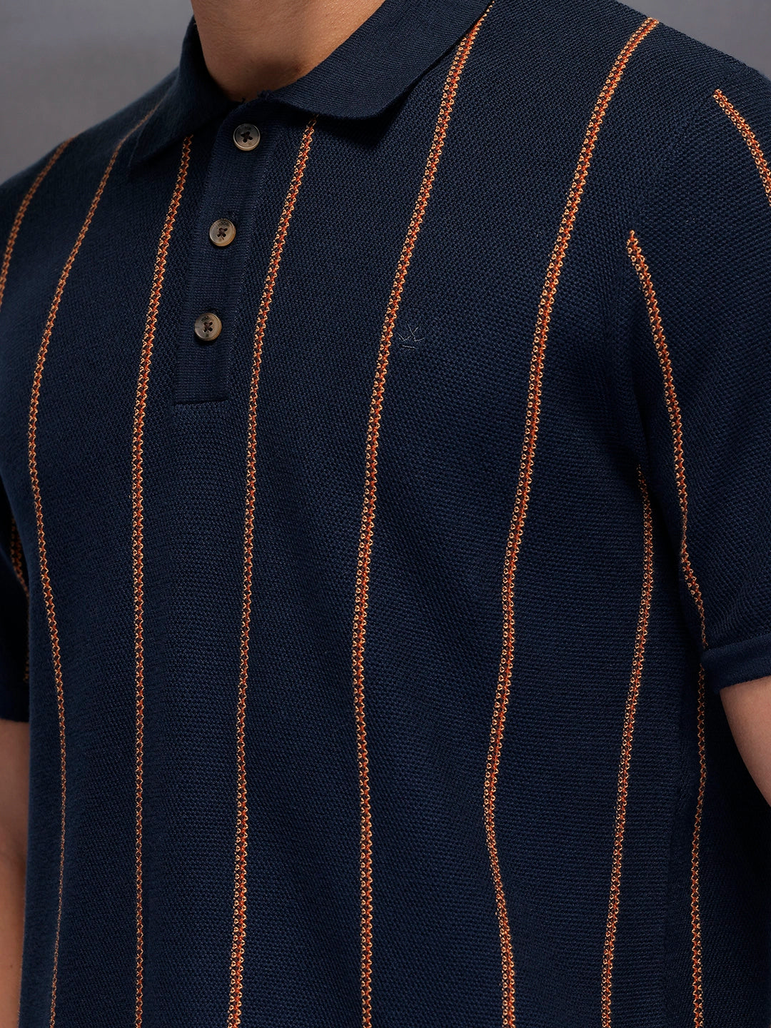 Men's casual polo t-shirt with constrast stripes | Navy Blue