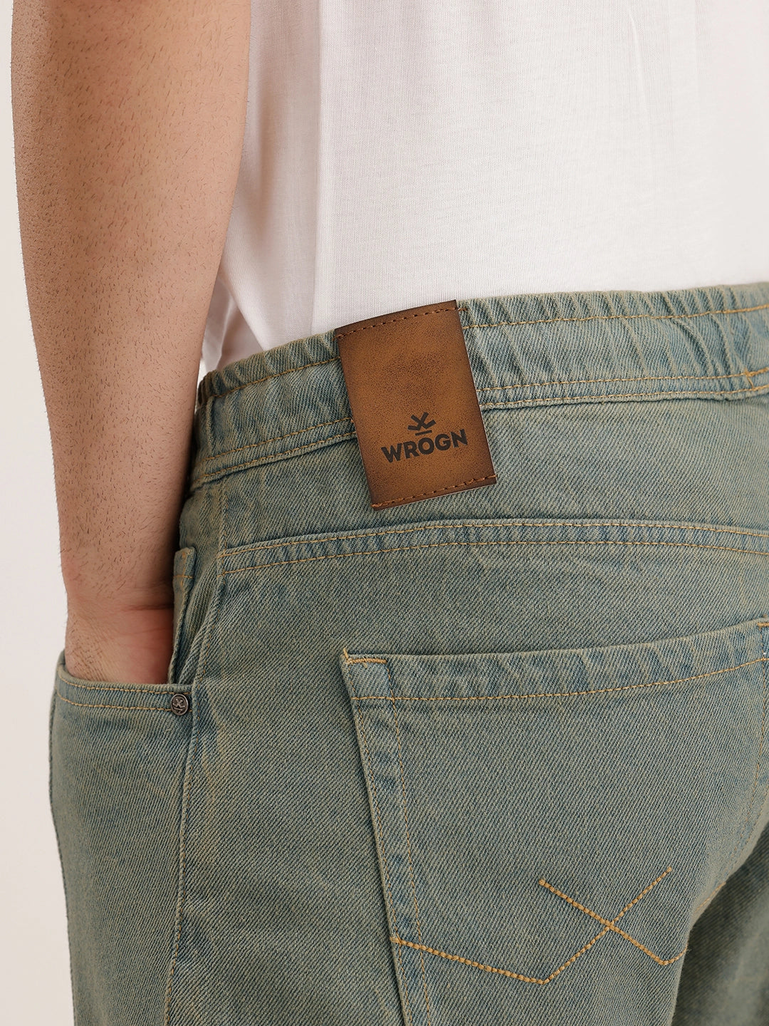 Loose Fit Pleated Denim Jeans | Olive