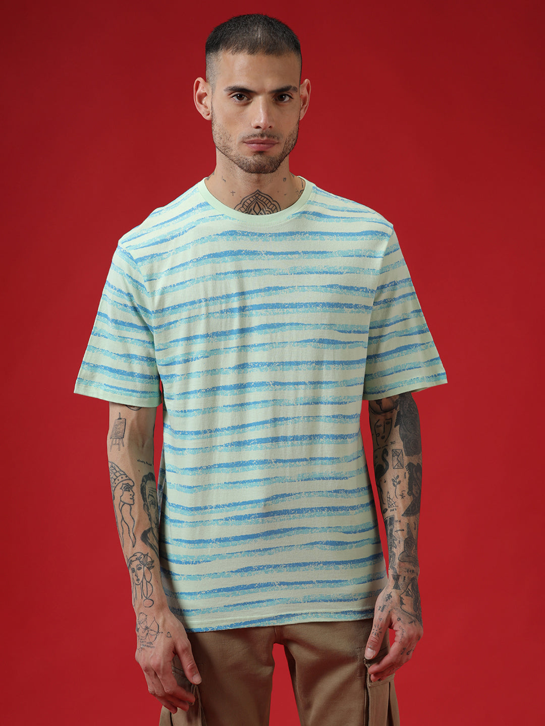 Casual Strings Striped Mint T-Shirt