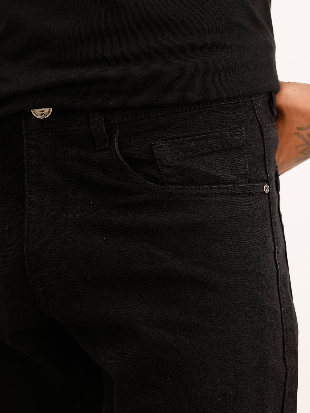 Slim Fit Solid Denim Jeans | Black