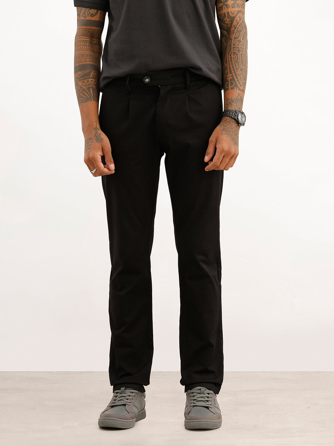 Solid Slim Fit Trouser | Black