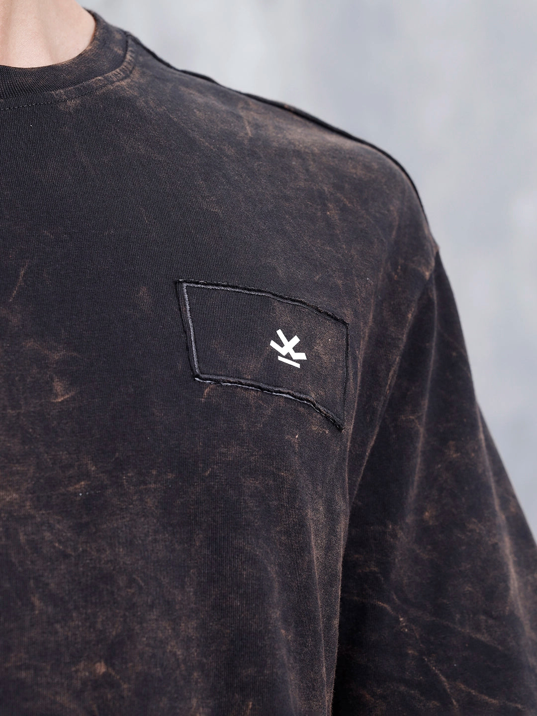 Washed Oversized Fit Tee With Logo Embroidery Patch | Black