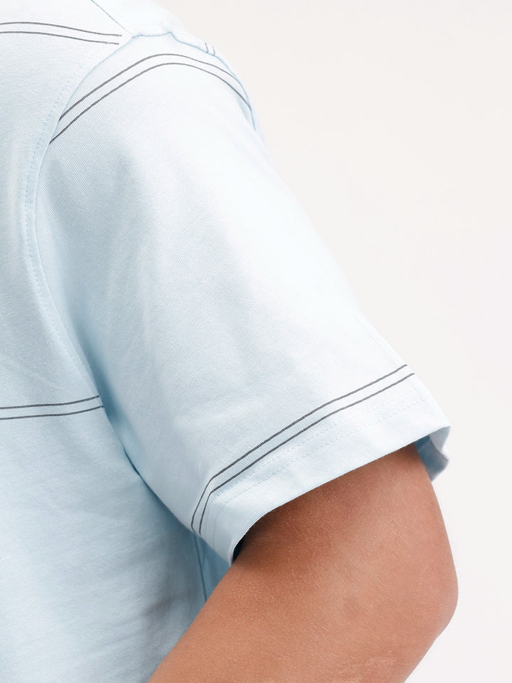 Oversized Stripes Printed T-Shirt | Light Blue