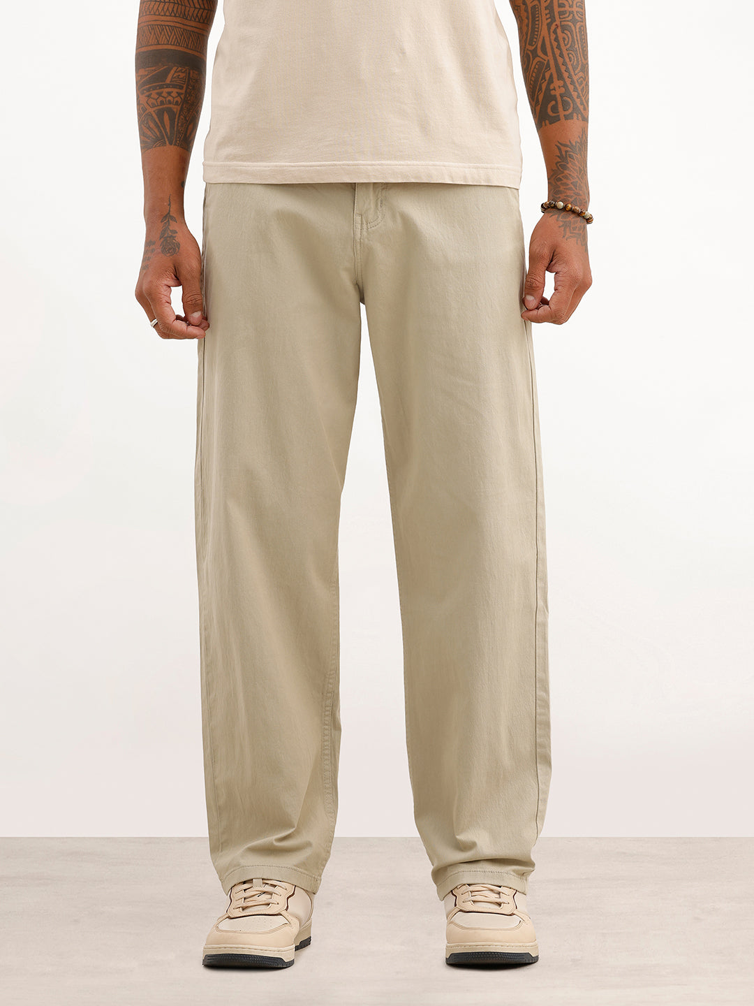 Classic Solid Loose Fit Trouser | Beige