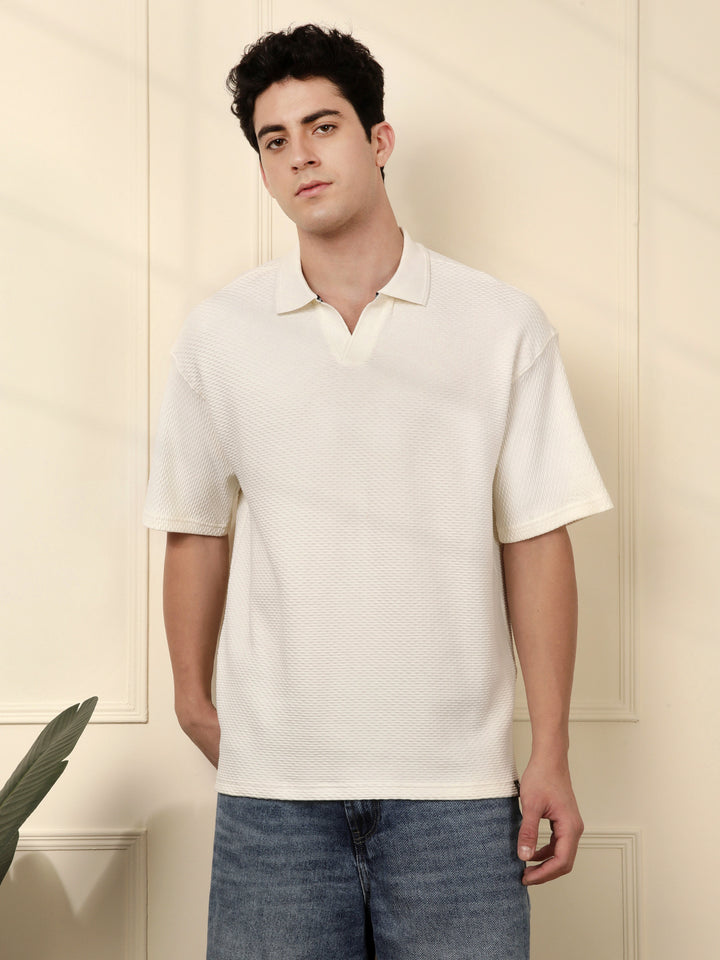 Textured Oversized Polo T-Shirt | White