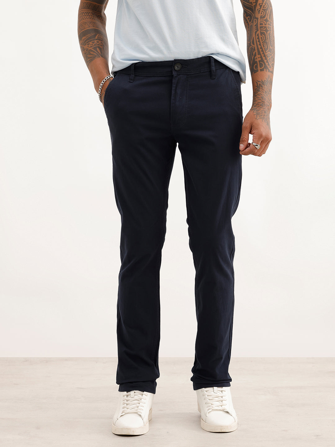Slim Fit Solid Trouser | Navy Blue