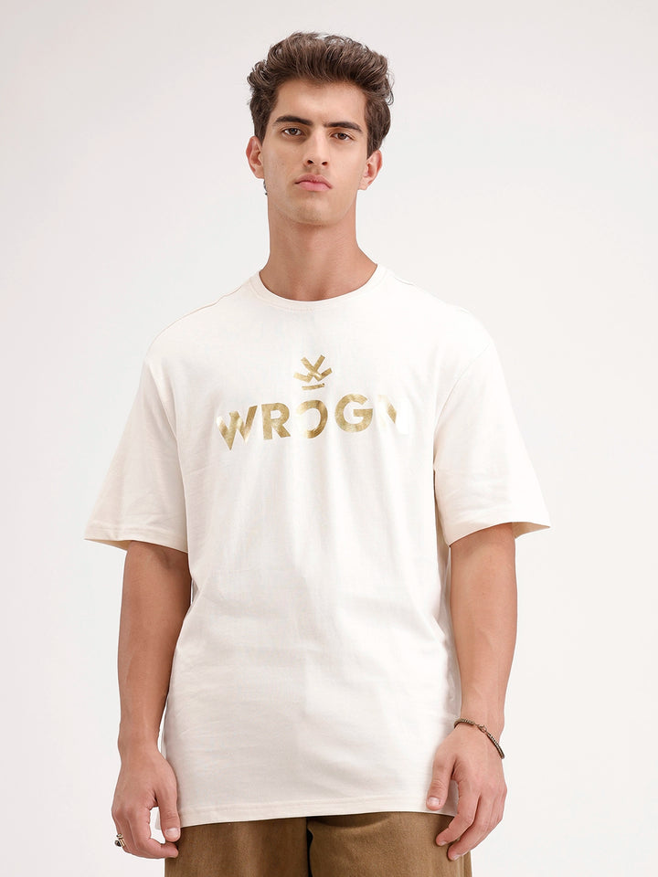 Oversized Foil Printed T-Shirt | Beige