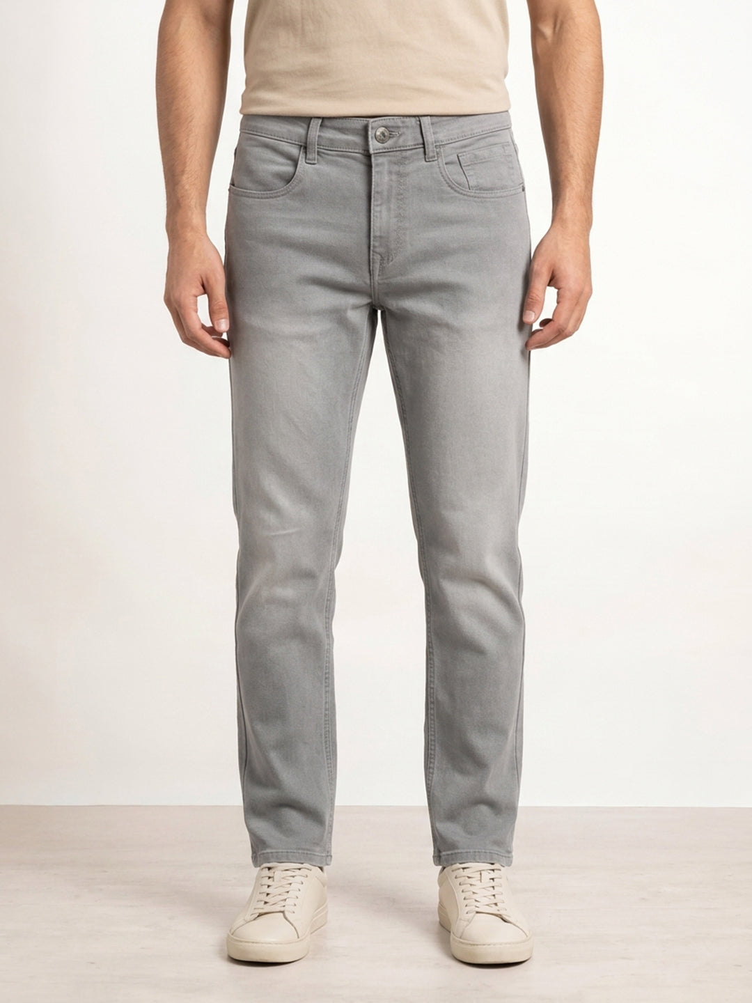 Solid Straight Fit Denim Jeans | Grey